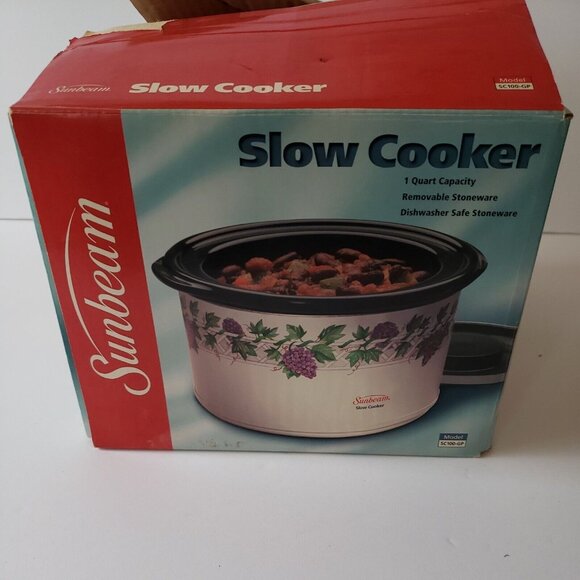 Vintage Sunbeam Mini Slow Cooker w Rare Grape Vine Ivy Design Model SC100 Small - Picture 2 of 14